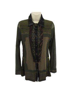 ANAC by Kimi Women Medium Textured Button Front Collar Sheer Stripe Shirt Y2K